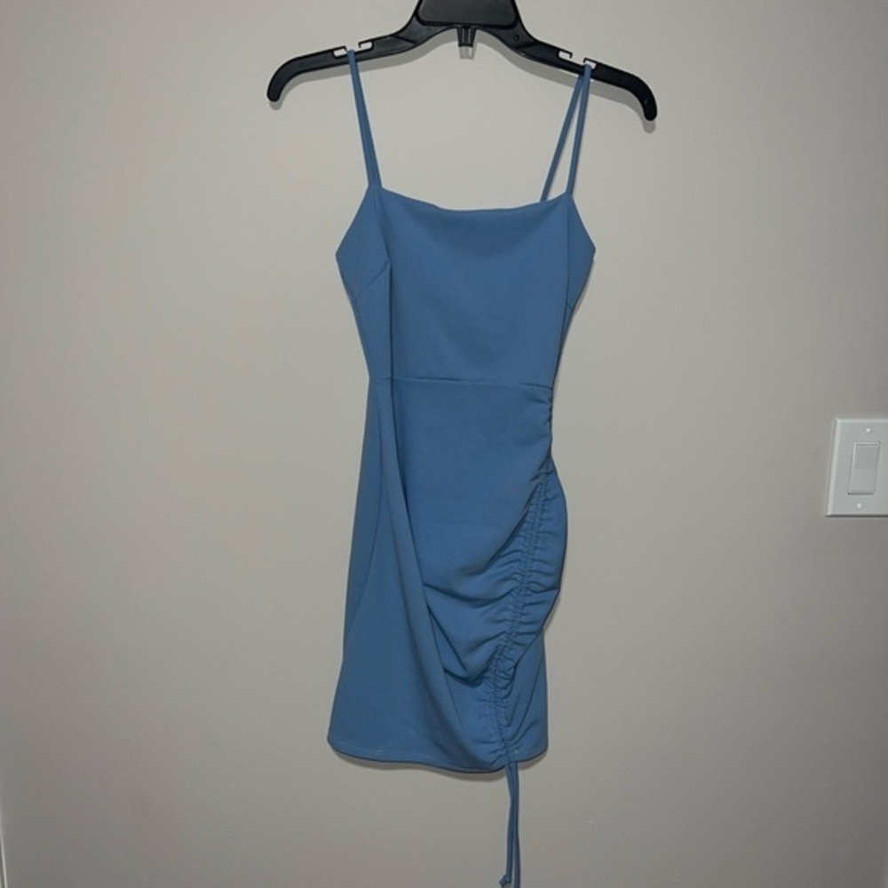 Elegant Blue Ruched Dress Light blue mini Windsor Dress Medium with bottom tie